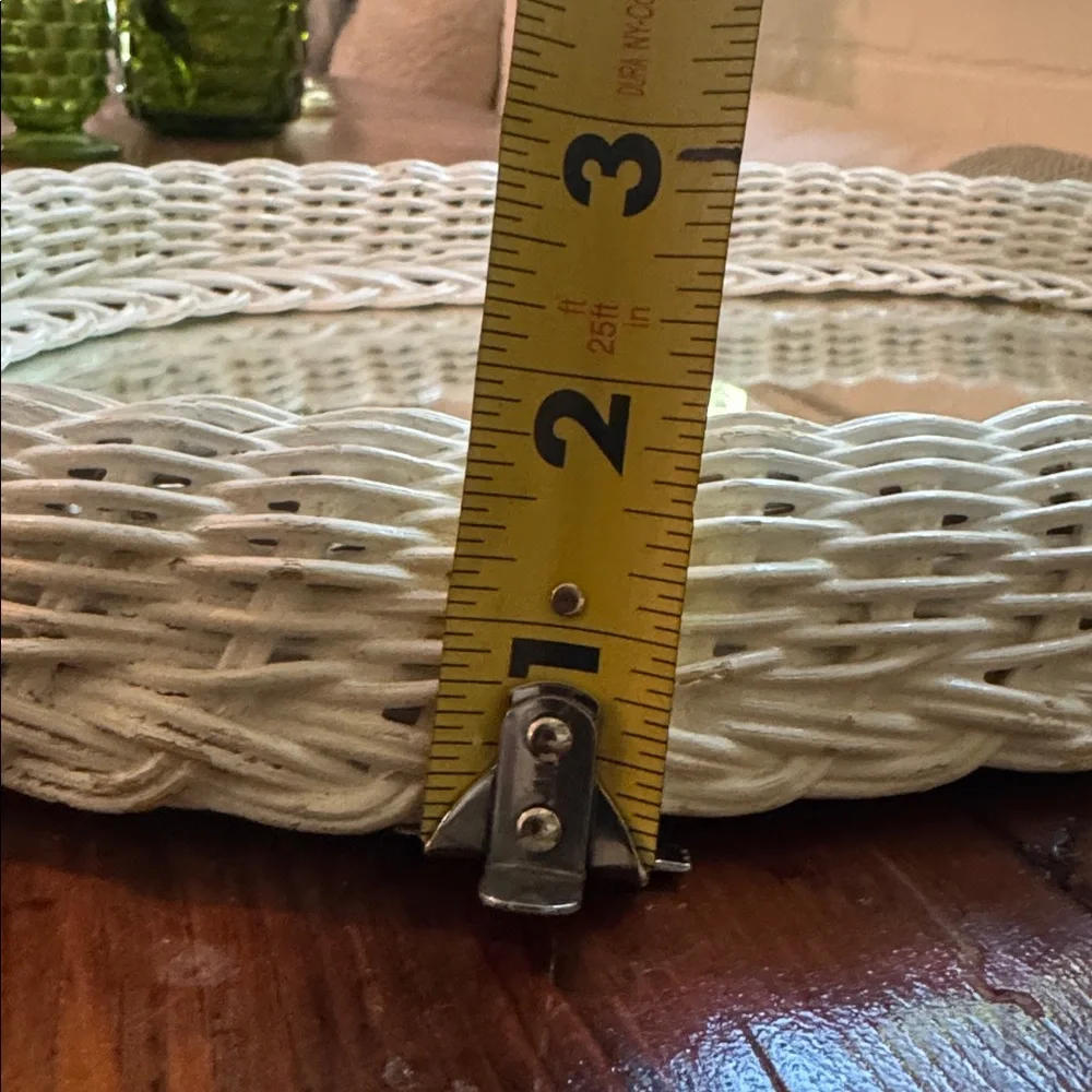 Vintage White Wicker Oval Wall Mirror